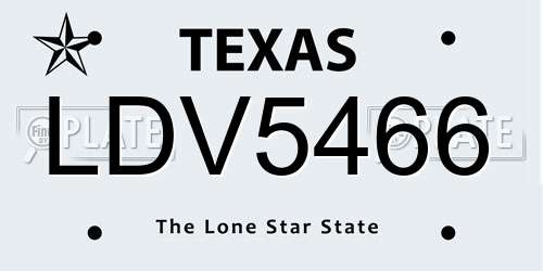 LDV5466 Texas License Plate