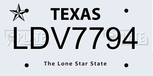 LDV7794 Texas License Plate