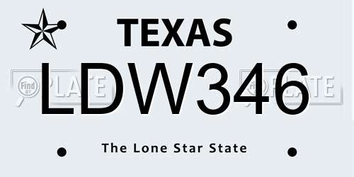 LDW346 Texas License Plate