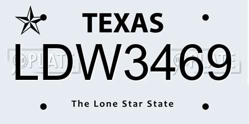 LDW3469 Texas License Plate
