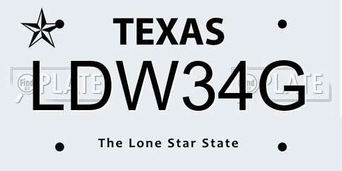 LDW34G Texas License Plate