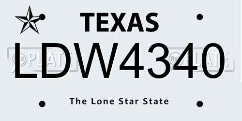 LDW4340 Texas License Plate
