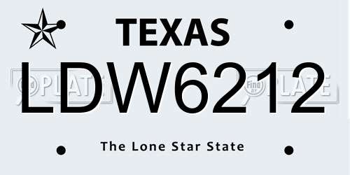 LDW6212 Texas License Plate