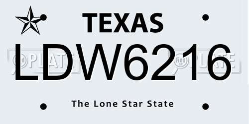 LDW6216 Texas License Plate