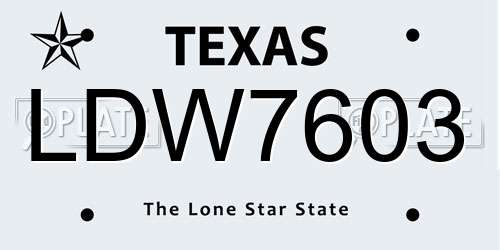 LDW7603 Texas License Plate