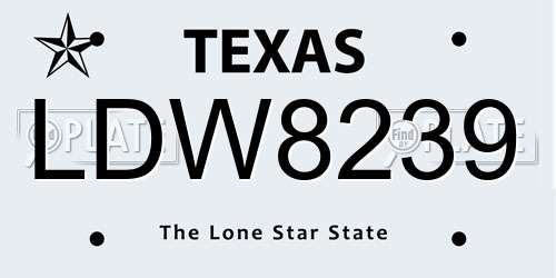 LDW8239 Texas License Plate