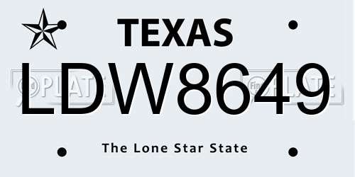LDW8649 Texas License Plate