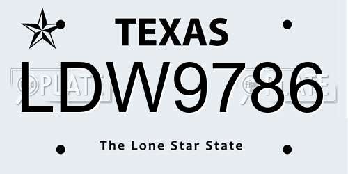 LDW9786 Texas License Plate