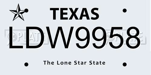 LDW9958 Texas License Plate