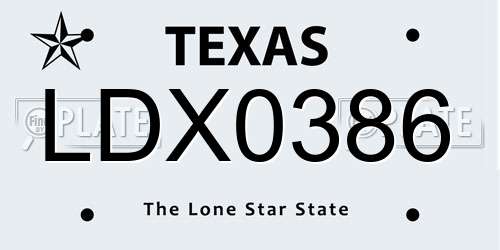 LDX0386 Texas License Plate