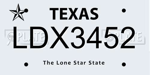 LDX3452 Texas License Plate