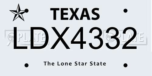 LDX4332 Texas License Plate