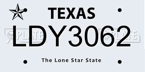 LDY3062 Texas License Plate