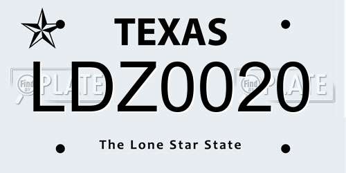 LDZ0020 Texas License Plate