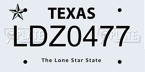 LDZ0477 Texas License Plate