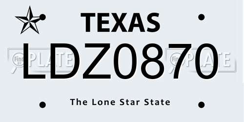 LDZ0870 Texas License Plate