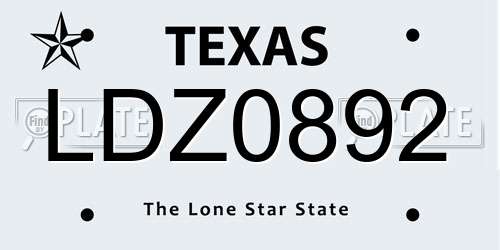 LDZ0892 Texas License Plate