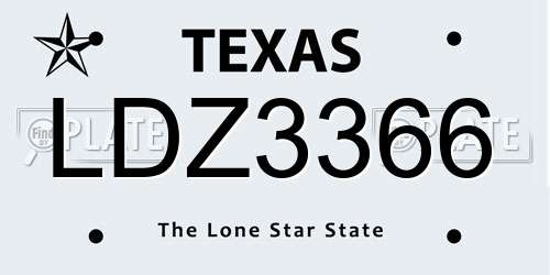 LDZ3366 Texas License Plate
