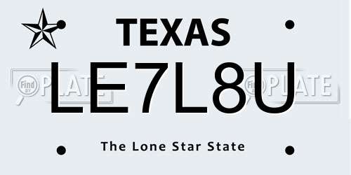 LE7L8U Texas License Plate