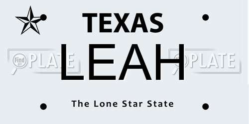 LEAH Texas License Plate