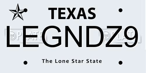 LEGNDZ9 Texas License Plate