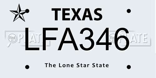 LFA346 Texas License Plate