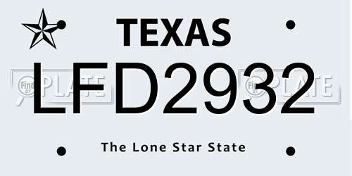 LFD2932 Texas License Plate
