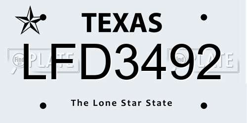 LFD3492 Texas License Plate