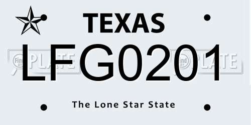 LFG0201 Texas License Plate