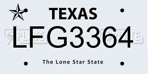 LFG3364 Texas License Plate