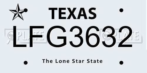 LFG3632 Texas License Plate