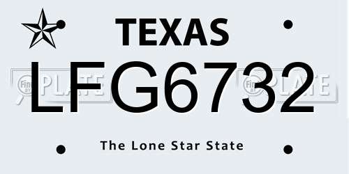 LFG6732 Texas License Plate