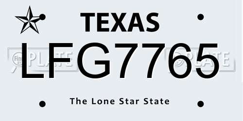LFG7765 Texas License Plate