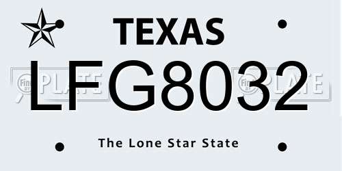 LFG8032 Texas License Plate