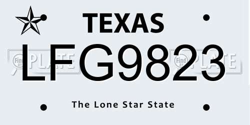LFG9823 Texas License Plate
