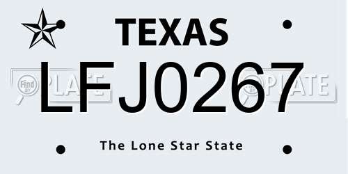 LFJ0267 Texas License Plate