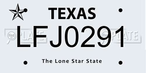 LFJ0291 Texas License Plate
