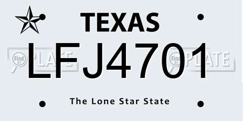 LFJ4701 Texas License Plate