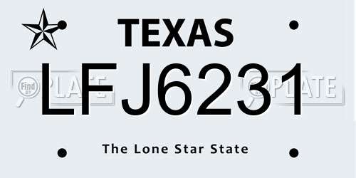 LFJ6231 Texas License Plate