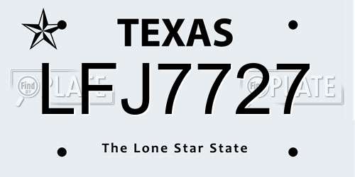 LFJ7727 Texas License Plate