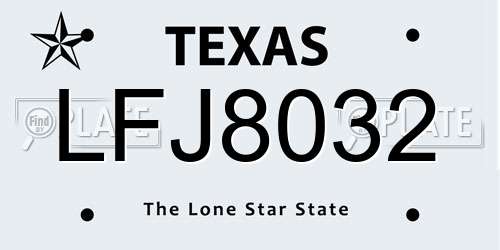 LFJ8032 Texas License Plate