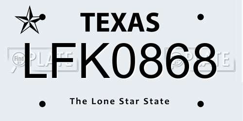LFK0868 Texas License Plate