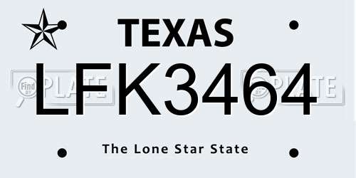 LFK3464 Texas License Plate