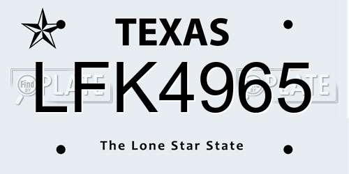 LFK4965 Texas License Plate