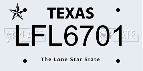 LFL6701 Texas License Plate