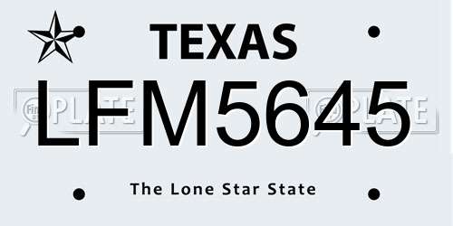 LFM5645 Texas License Plate