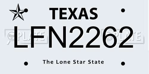 LFN2262 Texas License Plate