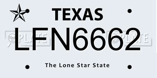 LFN6662 Texas License Plate