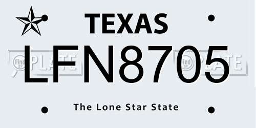 LFN8705 Texas License Plate