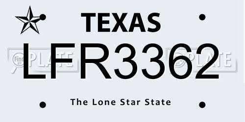 LFR3362 Texas License Plate